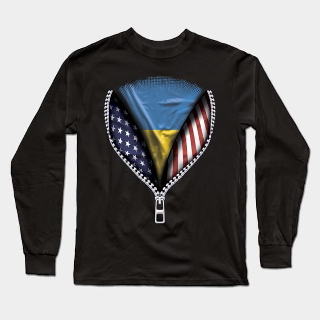 Ukrainian Flag  Ukraine Flag American Flag Zip Down - Gift for Ukrainian From Ukraine Long Sleeve T-Shirt by Country Flags